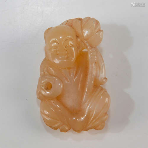 CARVED SOAPSTONE BOY WITH LOTUS, INCENSE HOLDER