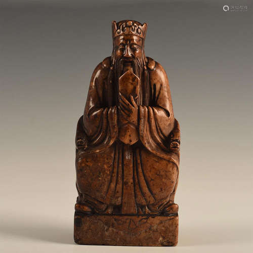 CHINESE CARVED SOAPSTONE ENTHRONED EMPEROR OF CHINA