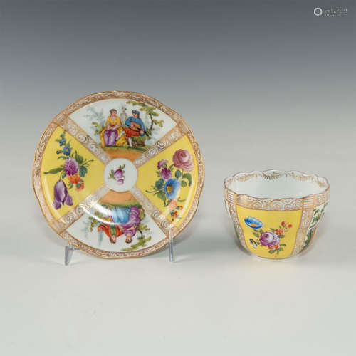 18TH CENTURY MEISSEN PORCELAIN GILT CUP AND SAUCER