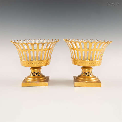 PAIR OF GILT FLORAL COMPOTES, ATTRIBUTED TO MEISSEN