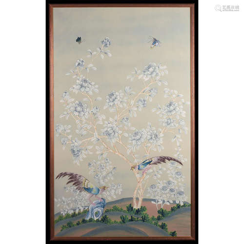 HAND PAINTED SILK DECORATIVE PANEL, CHING MING STYLE