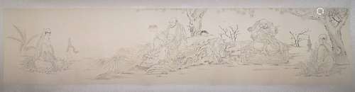 AN UNSIGNED LINE DRAWING CHINESE PAINTING