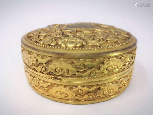 A GILT BOX WITH TURTLE AND SNAKE MOTIFF