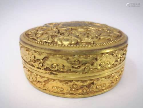 A GILT BOX WITH TURTLE AND SNAKE MOTIFF