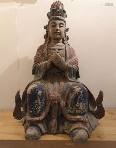 AN OLD STATUE OF GUAN-YIN, MAE OF WOOD