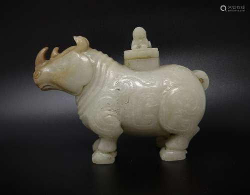 A RHINO SHAPE JADE “ZUN” VASE