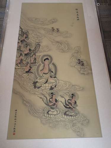 A CHINESE PAINTING ON SILK, BUDDHIST SCENE