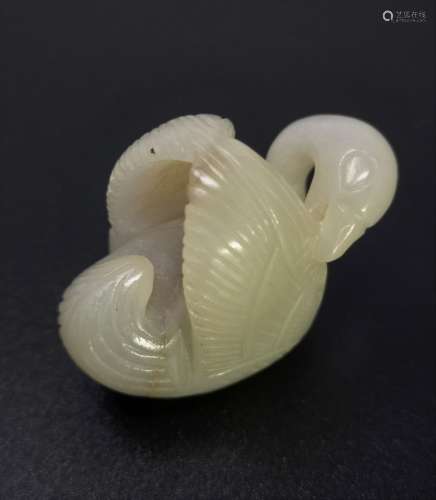 A JADE GOOSE FIGURIN, YUAN DYNASTY