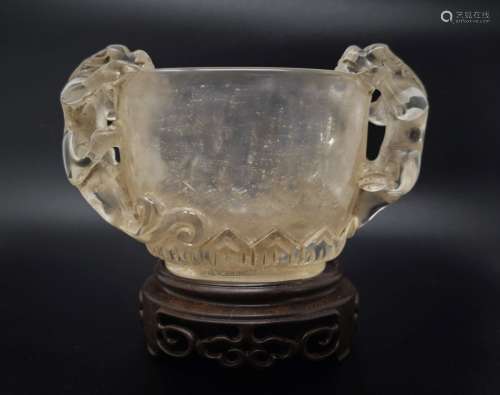A CRYSTAL ROCK CUP WITH DRAGON ORNAMENT