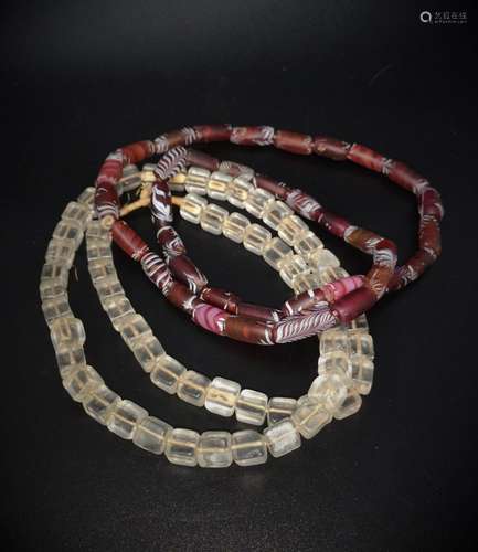 TWO OLD CHAINS MADE OF BEADS AND CRYSTAL ROCK