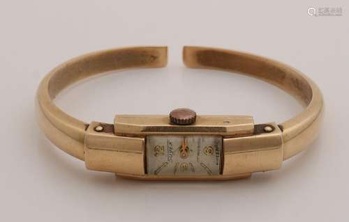 Yellow gold watch, 585/000, with a strap and an