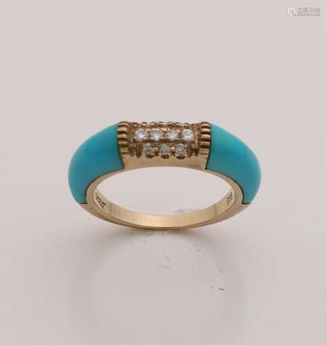 Gold ring, 585/000, with enamel and diamond. Round