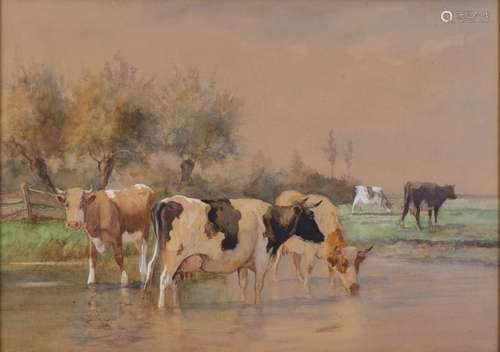 D. van Lokhorst. 1818 - 1893. Cows at watering place.