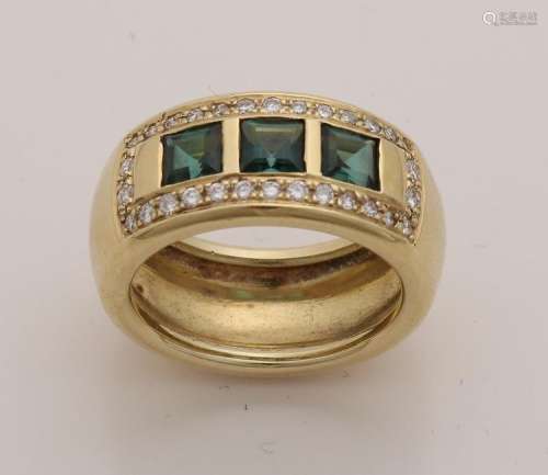 Yellow gold band ring, 585/000, with diamond and