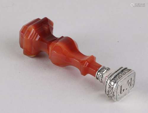 Antique wax stamp with carnelian handle and silver