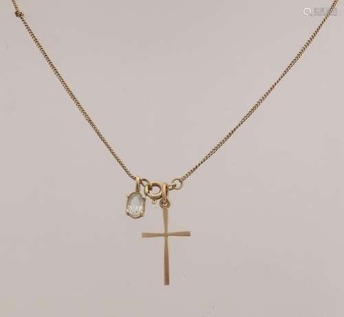 Yellow gold necklace with 2 pendants, 585/000, Fine