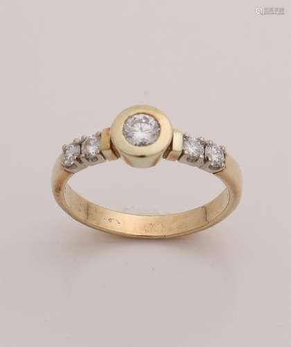 Yellow gold ring, 585/000, with diamond, Diamonde