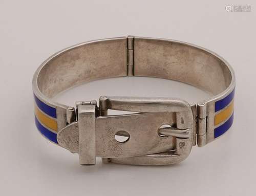 Silver bracelet, 800/000, with hinges, yellow and blue