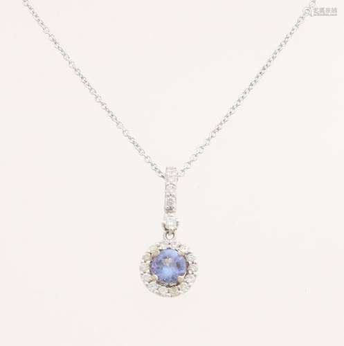 White gold pendant, 585/000, with sapphire and diamond.