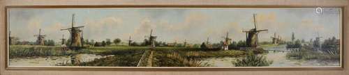 J. Vergeer. Circa 1950. Mills at Kinderdijk. Oil paint