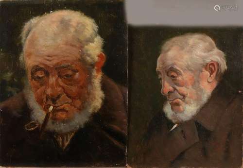 Two portraits by Evert Rabbers. 1875 - 1967 Enschede.