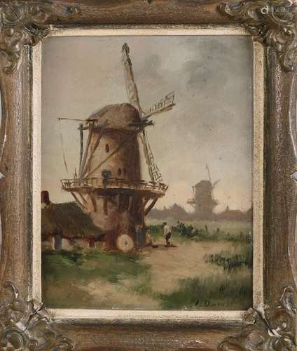 J. Damstra. Dutch School. Landscape with windmills and