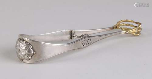 Silver sugar tongs, BWG, 12 Lothige, decorated with 2