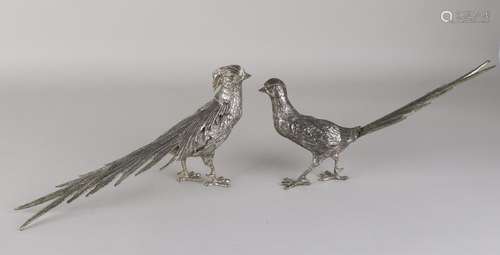 Two large plated brass gold pheasants. 20th century.