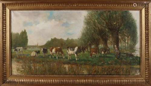 Unsigned. Circa 1900. Dutch School. Landscape with cows