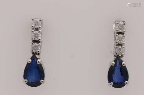 White gold earrings, 585/000, with diamond and