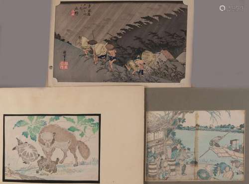 Three Japanese woodcuts. Consisting of: Wolf with