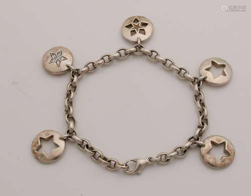 Silver charm bracelet, 925/000, chain link with round