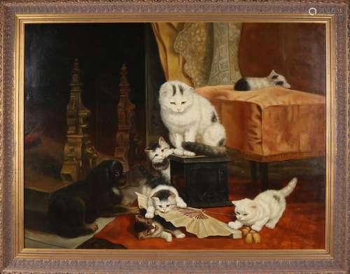 J. Hovener. Cats in interior. Oil on linen. Dimensions: