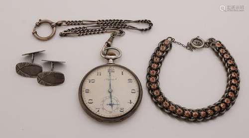 Lot with silver jewelry, with cufflinks, a piping