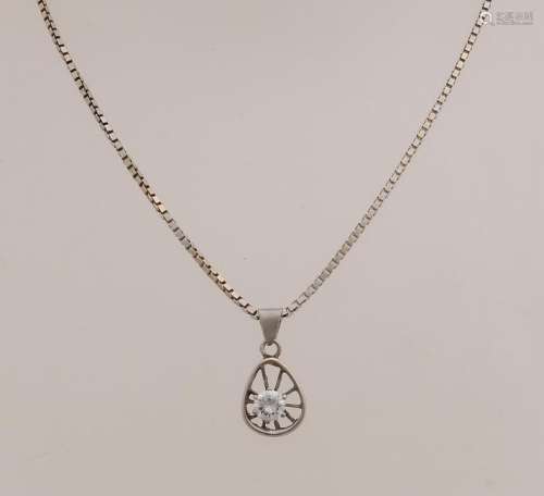 White gold necklace and pendant, 585/000, with diamond.