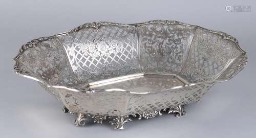 Silver bread basket, 833/000, octagonal contoured