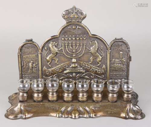 Jewish oil lamp, Chanouka, plated on a rectangular