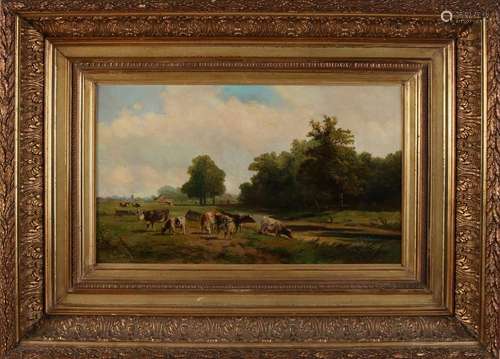 Willem Vester. 1824 - 1895. Dutch landscape with cows.