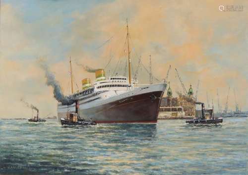 Signed V. Avivarei. 20th century. Harbor view of