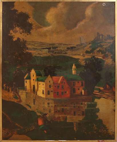 Unsigned. Circa 1900. German river view with castles.