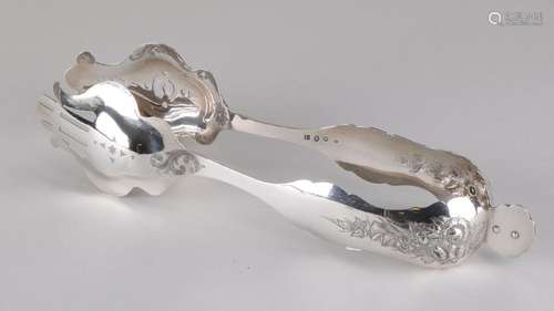 Beautiful silver lettuce tongs, 833/000, contoured