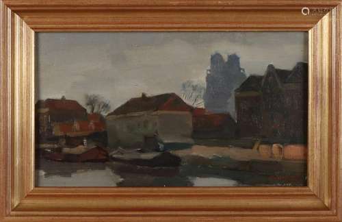 BC Noltee. 1903 - 1967. City river. Oil on linen.