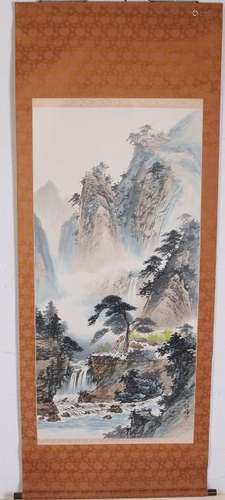 Large ancient Chinese scroll painting. Mountain