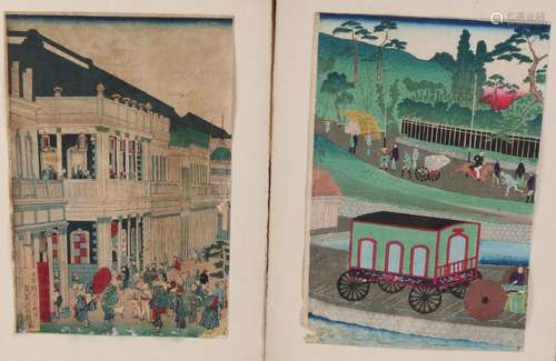 Two Japanese works. Woodcuts. Once with carriage and