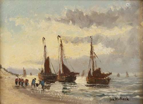 Jur. M. Beek. 20th century. Bomb barges at beach with