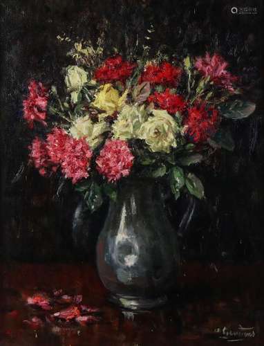 Albert Geudens. 1869 - 1949. Pewter can with flowers.