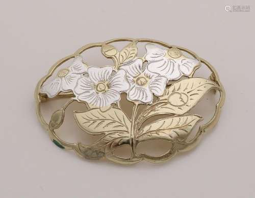 Openwork brooch, gold on silver, 835/000, oval model