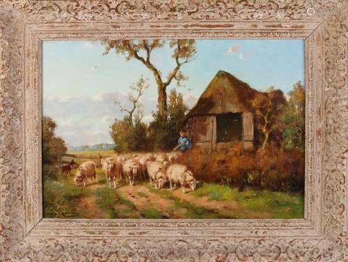 Martinus Nefkes. 1866 - 1941. Landscape with sheepfold