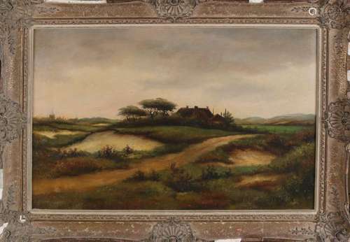 HH Ros. Farm on mound in the dunes. Oil on linen.