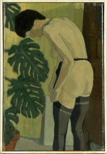 Bert Robbe. 1912 - 2004. Lady with suspenders. Oil on